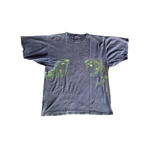 VTG Iguana Wrap Around Harlequin Nature Graphics Faded Black XXL Single Stitch T